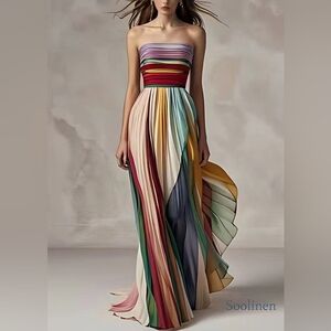 SooLinen Pleated Rainbow Maxi